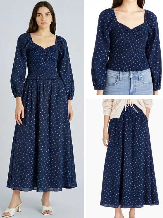 Madewell Dresses & Skirts - Sold Madewell Matching Set Cotton Blue Floral Smocked Crop Top Maxi Skirt Large